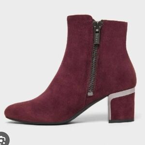 DKNY Corrie Oxblood Leather Suede Almond Toe Side Zip Block Heel Ankle Boot W 10